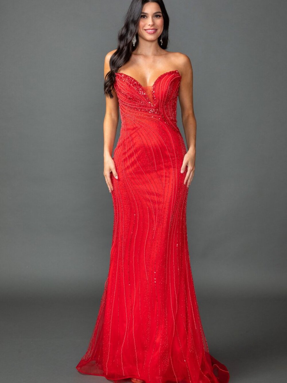 NEW RED Beaded Sweetheart Prom Gown Floor Length Embellished 4597